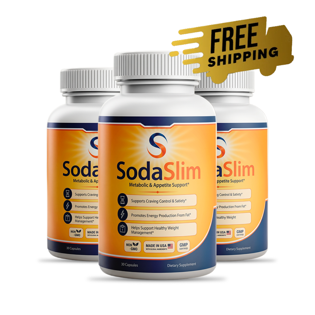 Three bottles of SodaSlim Capsules with free shipping badge